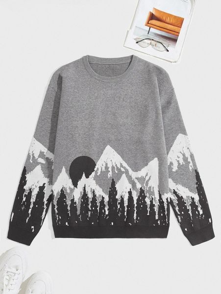 

men mountain and tree pattern sweater f7kj#, White;black