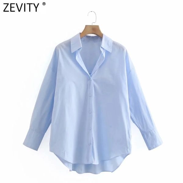 

zevity new women simply turn down collar solid single breasted poplin shirts office lady blouse roupas chic chemise ls9110 210410, White