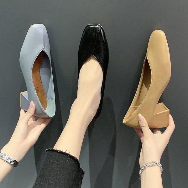 

dress shoes retro women pumps casual heels chunky sandals 2021 shallow mouth lace-up square toe slip on footwear fashion comfo, Black