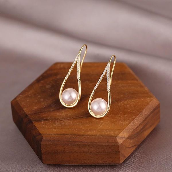 

dangle & chandelier 2021 fashion lovely pearl geometric senior earrings contracted temperament fine crystal sweet women jewelry, Silver