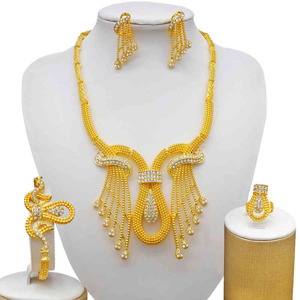 

jewelry sets 2021 luxury nigerian women wedding big chunky necklace earrings bridal dubai gold african crystal jewellery set, Black