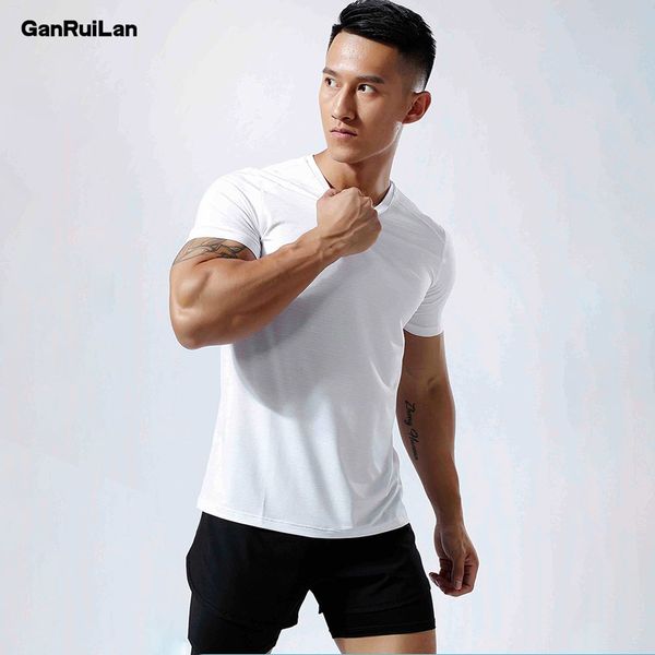 

fashion polyester t shirt men running sports tshirt workout skinny tee shirt summer male training tee clothing 210518, White;black