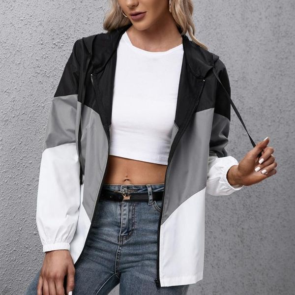 

women's vests casual oversized outdoor coat women spring autumn casaco feminin drawstring hooded jacket zippers cardigan jaquetas, Black;white