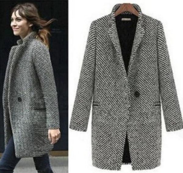

women's trench coats 2021 europe and america autumn winter coat fashion slim houndstooth long section large size foreign trade windbrea, Tan;black