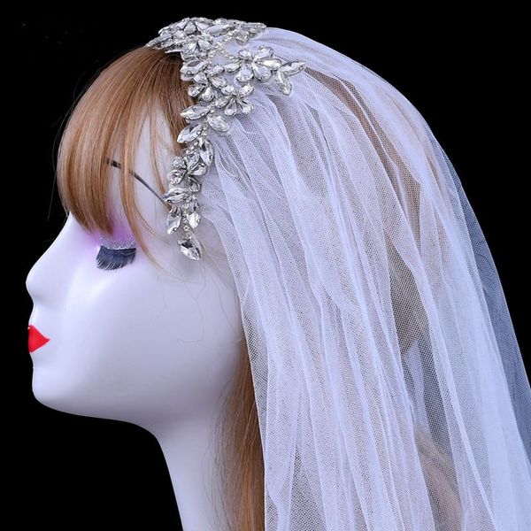 

bridal veils tulle with comb and lace edge rhinestone accessories for women wedding party dress up crystal veil, Black