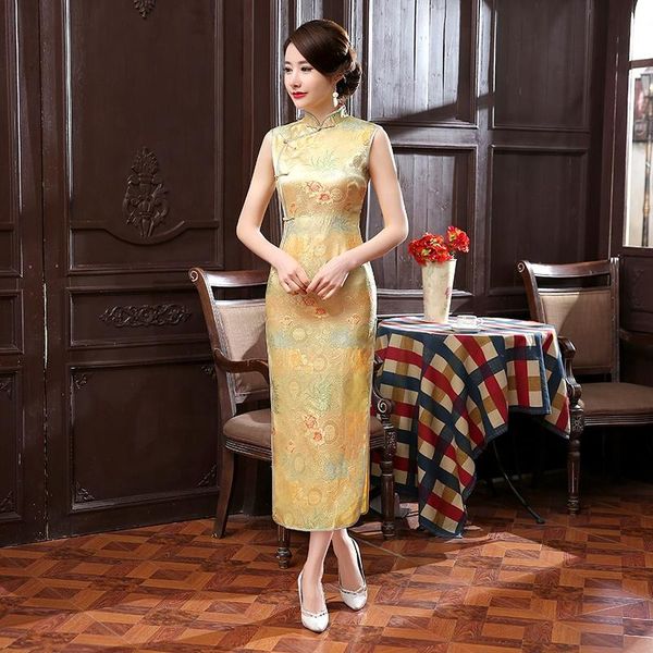 

ethnic clothing chinese traditional qipao latest fashion retro sleeveless long cheongsam dress plus size prom for women, Red