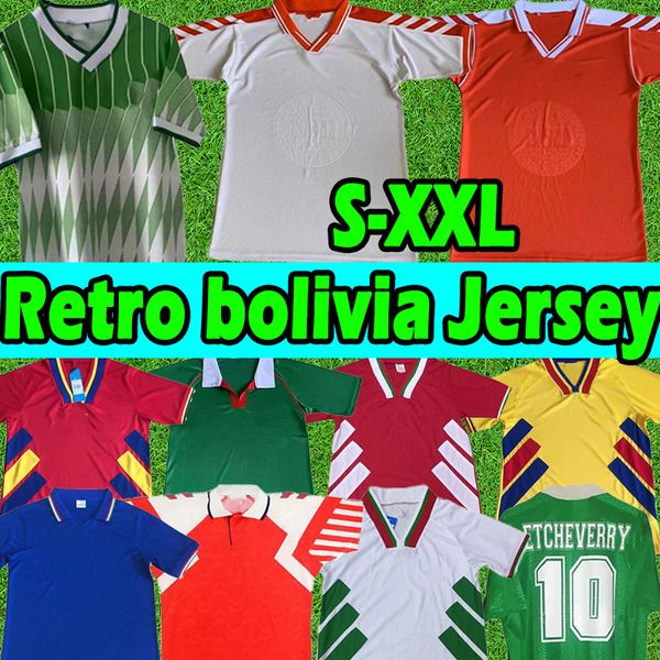 

1986 bolivia retro soccer jerseys #10 etcheverry romania home away 1994 1995 bulgaria 1992 1998 national team vintage classic football shirt, Black;yellow