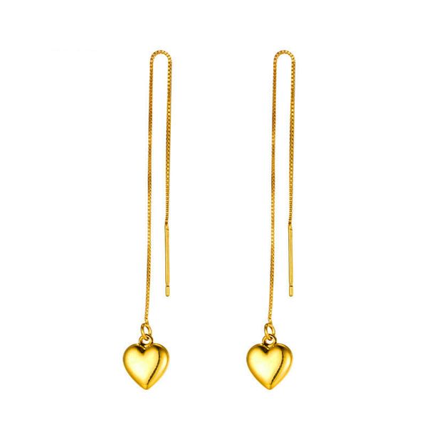 

heart linear threader dangle earrings 18k yellow gold filled line gift, Silver