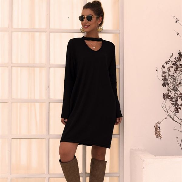 

dresses casual plus size hollow out mini o neck backless long sleeve loose women dress fashion autumn trendy ladies dressesq3j4 eq2d, Black;gray