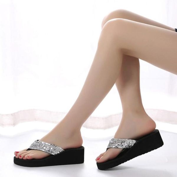 

fashion slippers women spring summer women's sequins sandals slipper shoes indoor outdoor flip-flops chaussure femme, Black