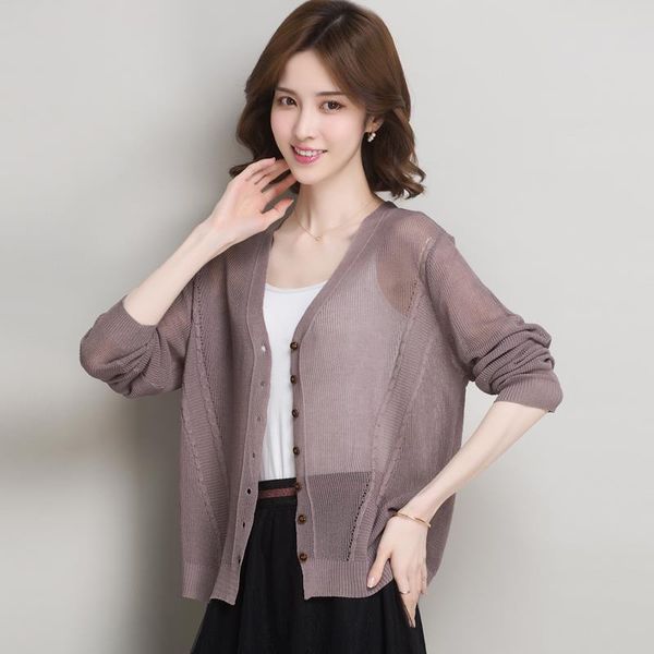 

summer knit coat elegant womens sweater v neck thin knitwear hollow out outwear long sleeve see through cardigan, White;black