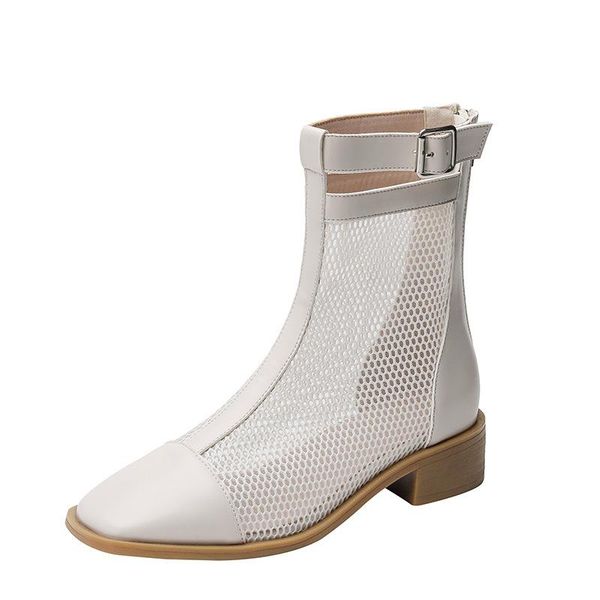 

boots mesh hollow ankle women spring summer back zipper short flats cool, Black