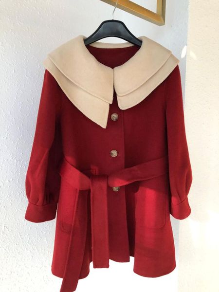 

women's wool & blends double-sided cashmere coat female doll collar single-breasted loose belt mid-length woolen for fall/winter 2021, Black