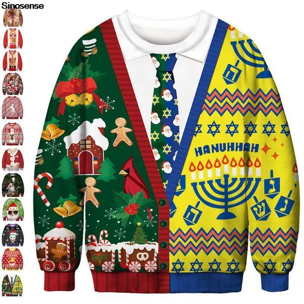 

men's sweaters men women ugly christmas sweater 3d funny santa printed jumpers s pullover autumn holiday party xmas sweatshirt, White;black