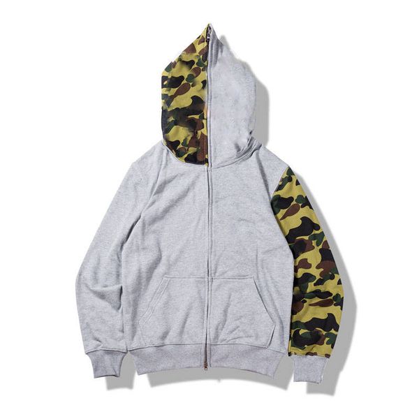 

men jackets grey shark camo bathing shark camouflage ape hoodie full zipper jacket sweats coat new, Black