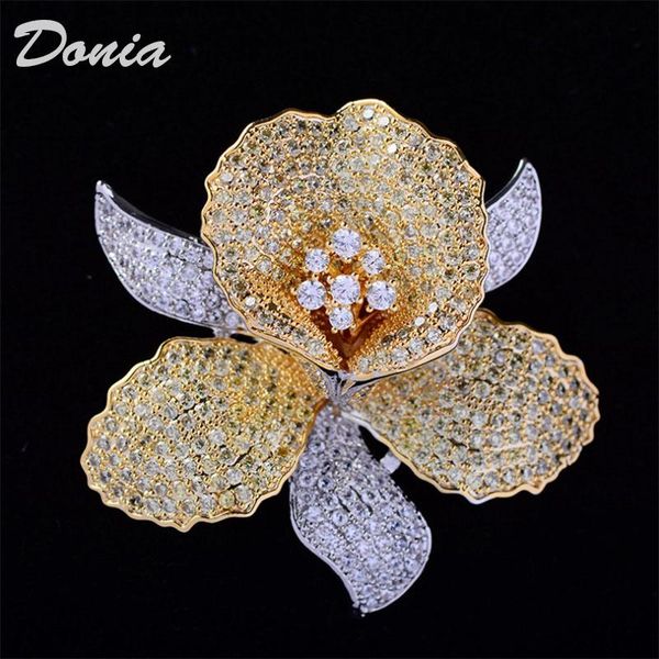 

pins, brooches donia jewelry fashion flower brooch with color zircon high-grade accessories lady coat pin scarf, Gray