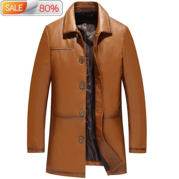 

men's leather & faux genuine autumn winter men cow jacket streetwear long coat chaqueta hombre lsy02a2 nd1244, Black