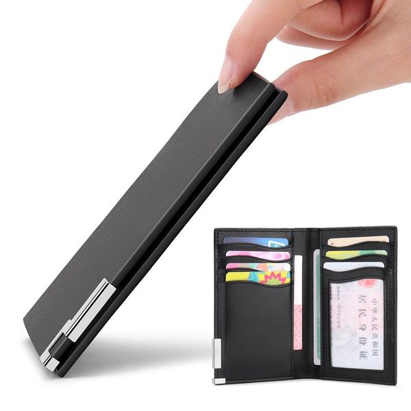 

card holders simple ultra-thin high-end holder real cowhide male compact multi-card female personality, Brown;gray