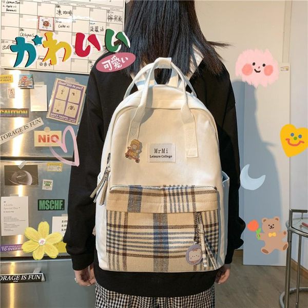 

backpack female canvas backpacks for school teenagers girls small fresh plaid bag kawaii bookbag korean college 2021