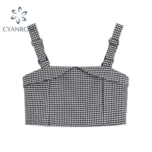

sleeveless strap bodycon crop camisole women vintage plaid elastic summer y2k camis ins streetwear beach e-girl tanks 210430, White