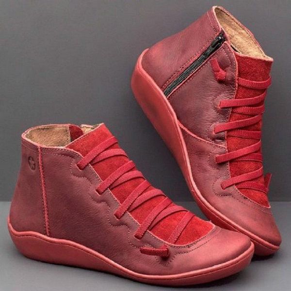 

boots plus size 35-53 nice soft ankle women autumn retro style lace up shoes woman flat heels older comfortable zipper boot, Black