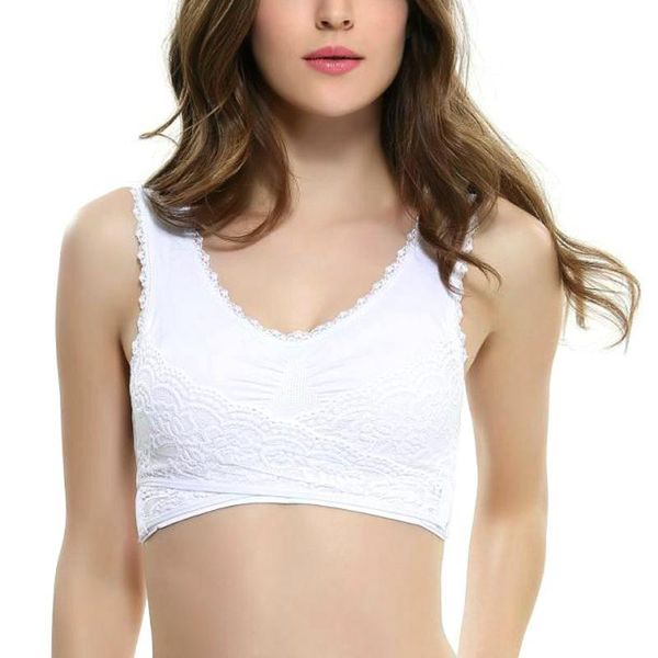 

gym clothing 1 pcs front cross side buckle wireless lace bra breathable for women sport yoga fou99, White;black