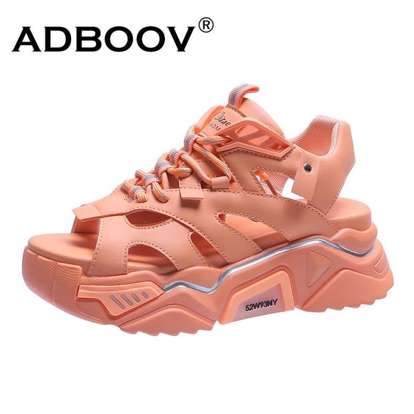 

lace up chunky sandals women open toe leather platform shoes, Black