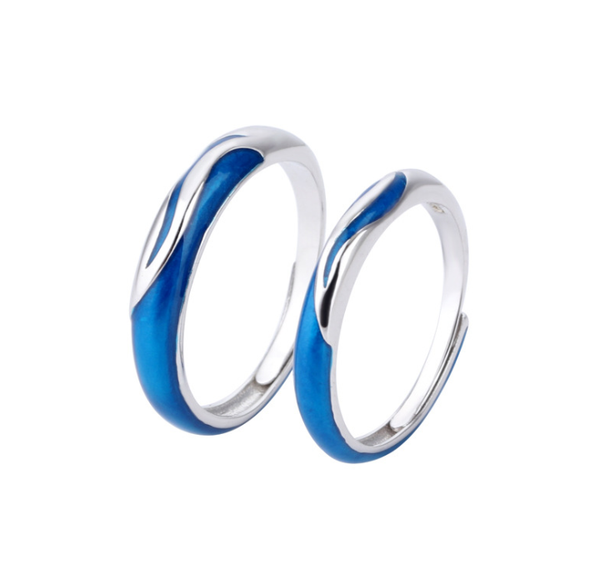 

cluster rings yaximan blue water belt couple original 925 sterling silver enamel texture hand painted elegant romantic jewelry, Golden;silver