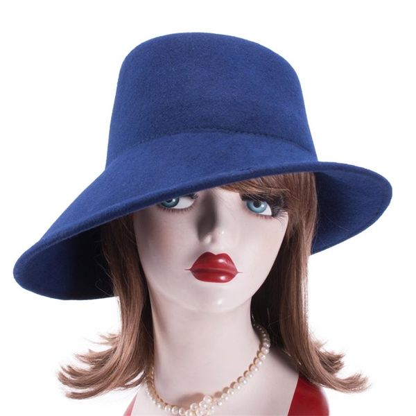 

lawliet 100% wool felt winter hats for women wide brim fedora special tilt asymmetrical wedding church hat t289 210608, Blue;gray