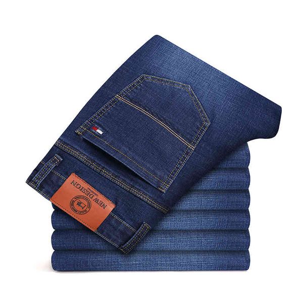 

jeans spring and autumn men's black vintage slim jeans classic style fashion cotton stretch regular fit denim pants male brand, Blue