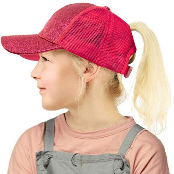 

kids ponytail messy bundle pony caps baseball children hip hop summer sun hat boys girls mesh snapback for 2-6 years old cycling & masks, Black