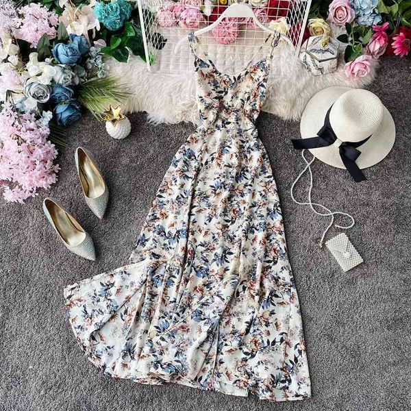 

dresses floral v-neck skirt with shoulder-straps female summer dresses bohemia seaside holiday beach dress split long ski, Black;gray
