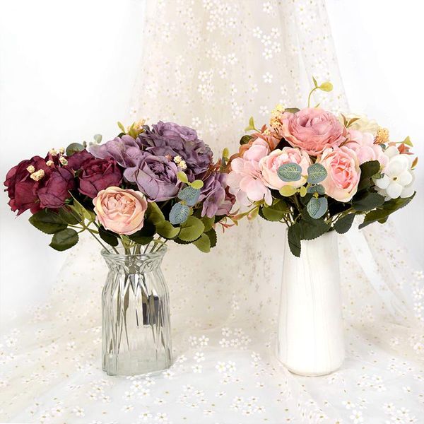 

decorative flowers & wreaths beautiful artificial peony bouquet silk rose hydrangea flower for home living decor wedding birthday party supp