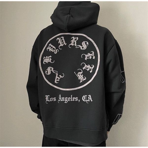 

ask new sanskrit wash high street hip hop old men's and women's hooded sweater, Black