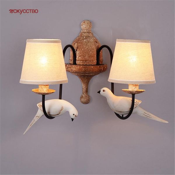 

american cottagecore decor resin bird cloth led wall lamp for hallway dining room cafe sconce corridor country light fixtures