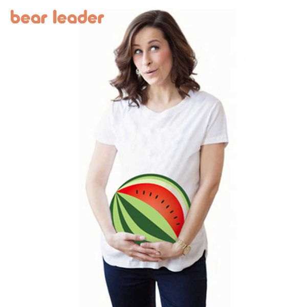 

bear leader fashion women pregnant cartoon t-shirts maternity short sleeve summer tees pregnancy announcement mom clothes 210708, White