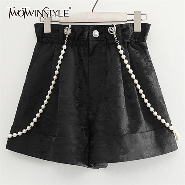 

casual patchwork pearls short for women high waist embroidery straight solid shorts females summer fashion stylish 210521, White;black