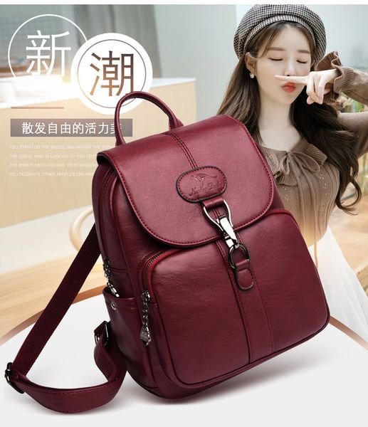 

soft leather double shoulder women's bag lock female backpack korean fashion travel schoolbag
