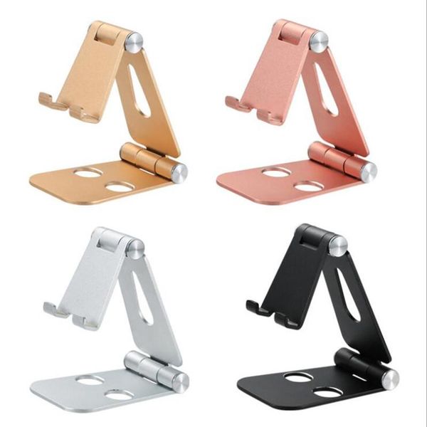 

1x dual adjustable aluminum stand holder for mobile phone tablet multi-angle foldable desk smartphone cell mounts & holders