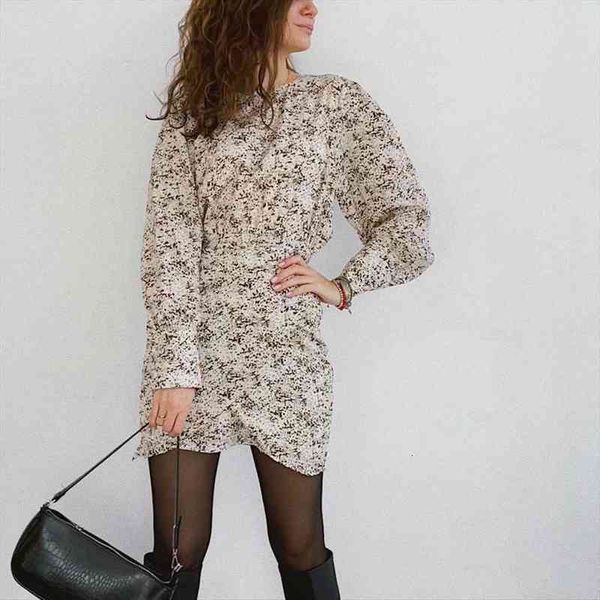 

spring autumn print floral vintage women dresses elegant fashionable puff sleeve mini dr21139, Black;gray