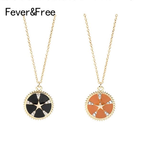 

pendant necklaces fever&big pinwheel shaped jewelry black and orange crystal necklace women fashion round long chain choker, Silver