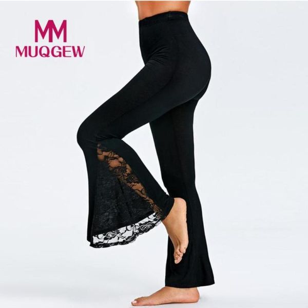

women's pants & capris lace stitching high waist flared womens leggings trousers panel casual flare, Black;white