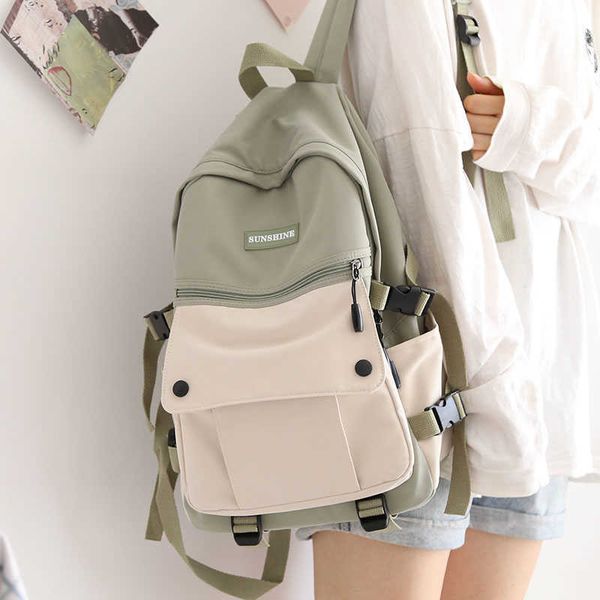 

japanese work clothes women's backpack for girls panelled middle high school bags for teens waterproof women backpack luxury new y0804