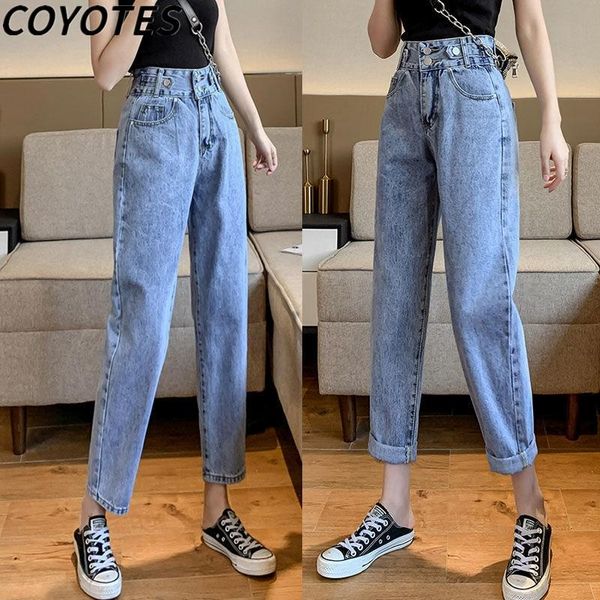 

women jeans straight pants womens high waist ankle-length washed trousers casual slim korean style denim streetwear women's, Blue