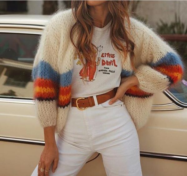

women's sweaters 2021 amazon wish europe and america cross border foreign trade autumn winter loose-fit pullover cardigan sweater who, White;black