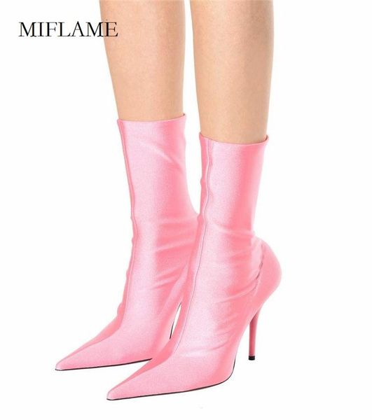 

boots leisure women fashion solid office lady ankle pointed toe slip n stretch hose thin heel 2021 antumn, Black