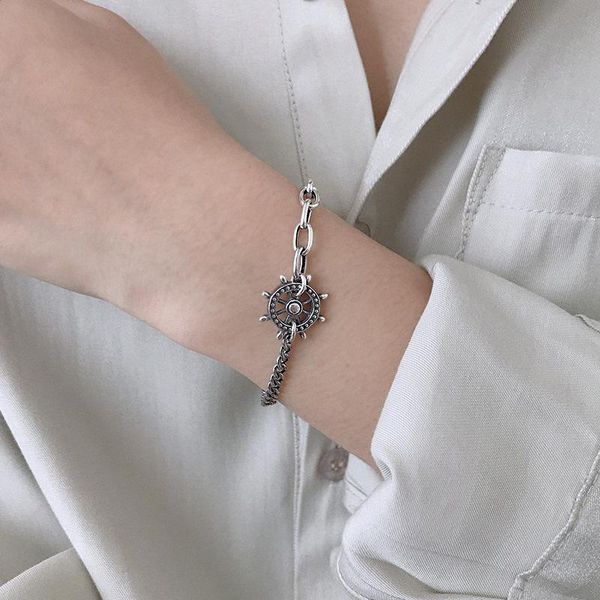 

other bracelets vivilady real 925 sterling silver retro rudder pin pendant women charm bracelet for female party vintage chain fashion jewel, Golden;silver