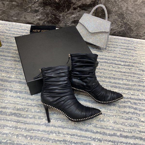 

boots high heels ankle women pointed toe footwear fashion party boot female shoes, Black