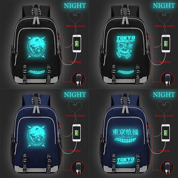 

backpack tokyo ghoul luminous usb charge school bags for students girls boys teenagers lapbook bag travel mochila