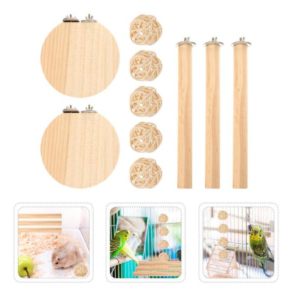 

small animal supplies 1 set hamster standing platform wooden chewing sticks round boards